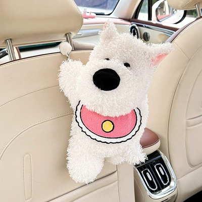 Car tissue box/set Plush Doll Car Tissue - puppy-tissue-box-pink-small-yellow-circle-style
