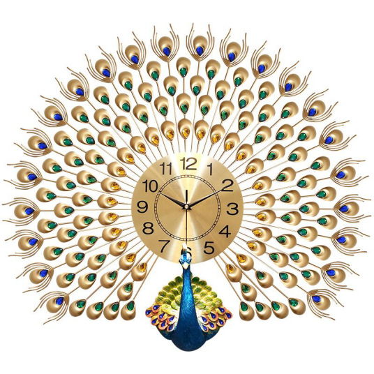 Reloj de pared de pavo real elegante de hierro forjado, diseño creativo de moda silenciosa, reloj de comercio exterior/Amazon