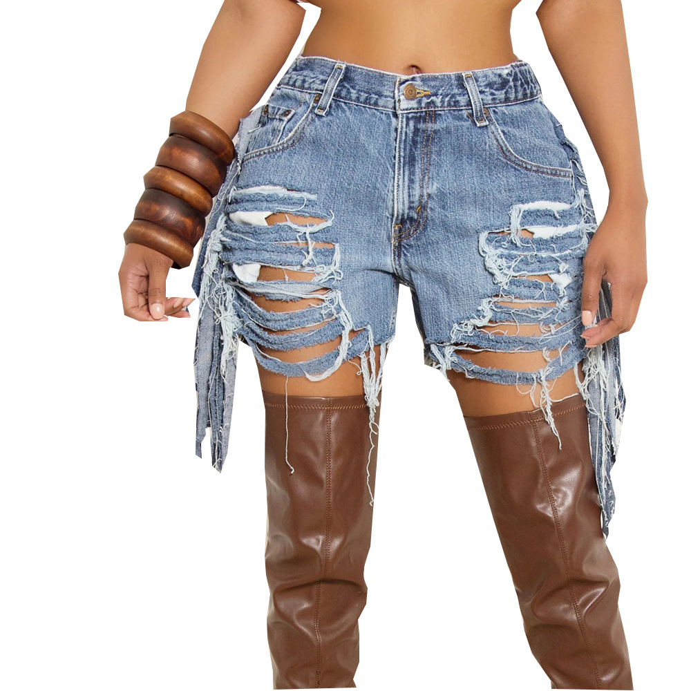 294g Weight Shorts Pants Length Polyester Fabric Type Mid Waist, High Waist Waist Line Cargo Pants, Jeans Pants Type Inelastic Elasticity Street Occasion Regular Fit Fit Type Solid Color Pattern Summer Season Women'S Gender Streetwear Style Washed, Tassel, Ripped, Washed Craft Women'S Street Streetwear Solid Color Shorts Washed Cargo Pants Jeans