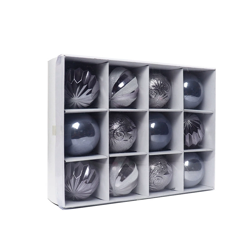 Christmas plastic hanging ornaments, 6 cm, 12‑piece gift box, mixed finishes and colors