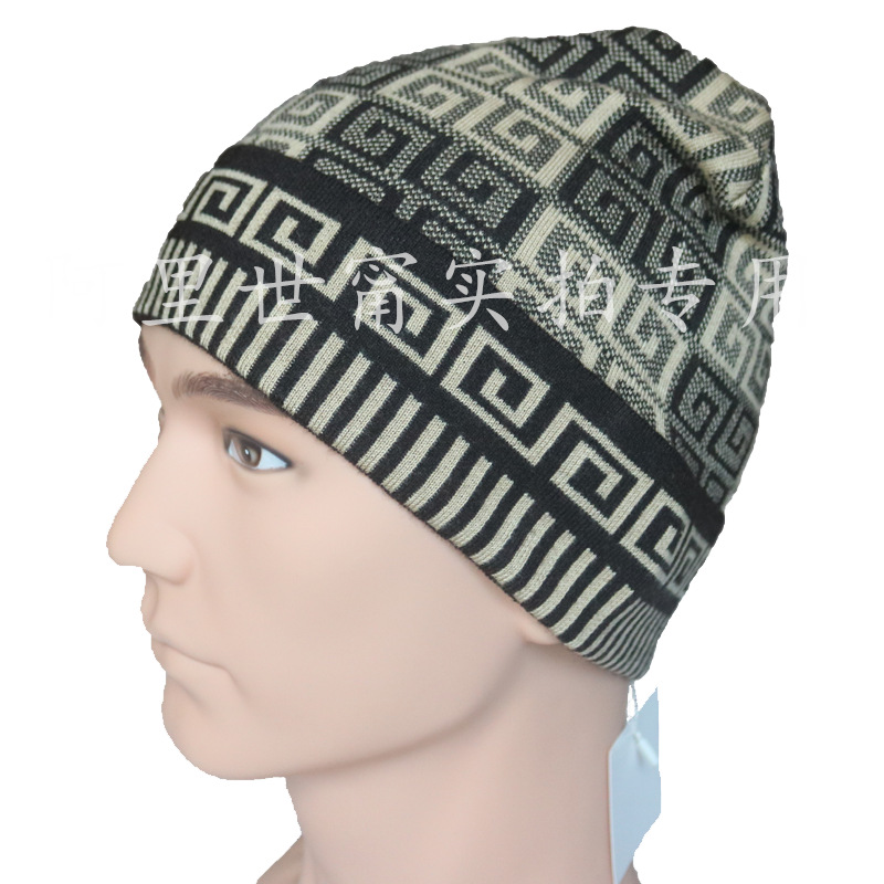 일본과 한국 버전 식료품 국경 간 대외 무역 성인 모자 가을, 겨울 따뜻한 풀오버 모자 남성용 니트 울 컬 모자 도매