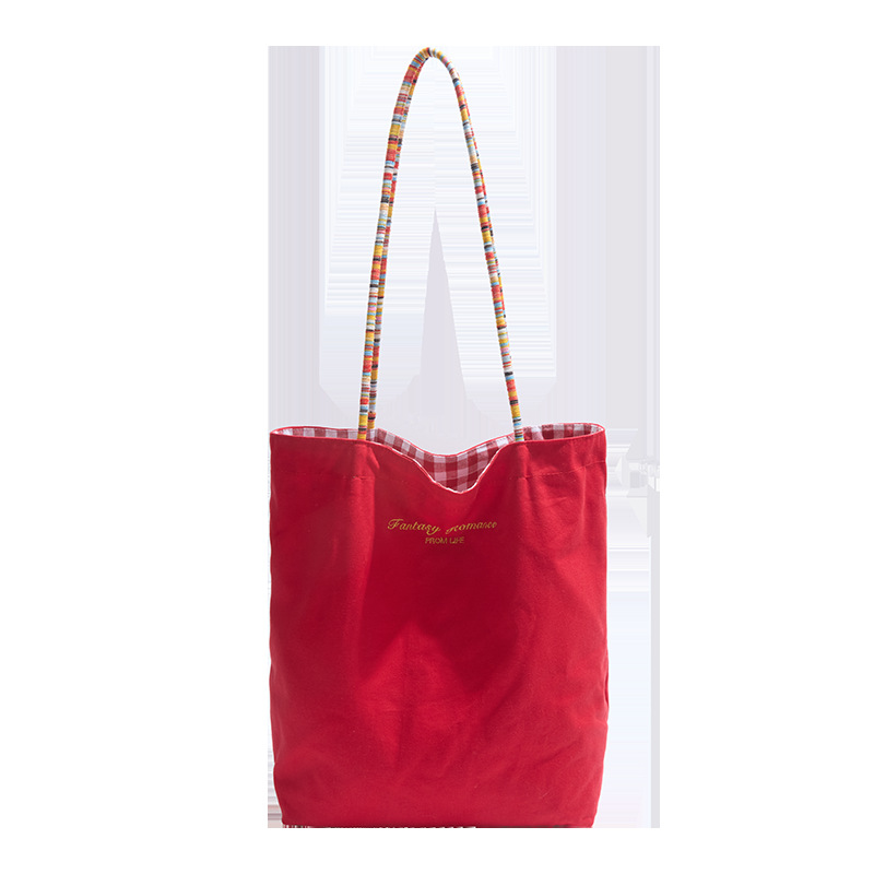Bolso de lona a cuadros de doble cara estadounidense bolso de desplazamiento femenino bolso especial retro bolso de mano de color de choque de primavera nuevo bolso padre - hijo