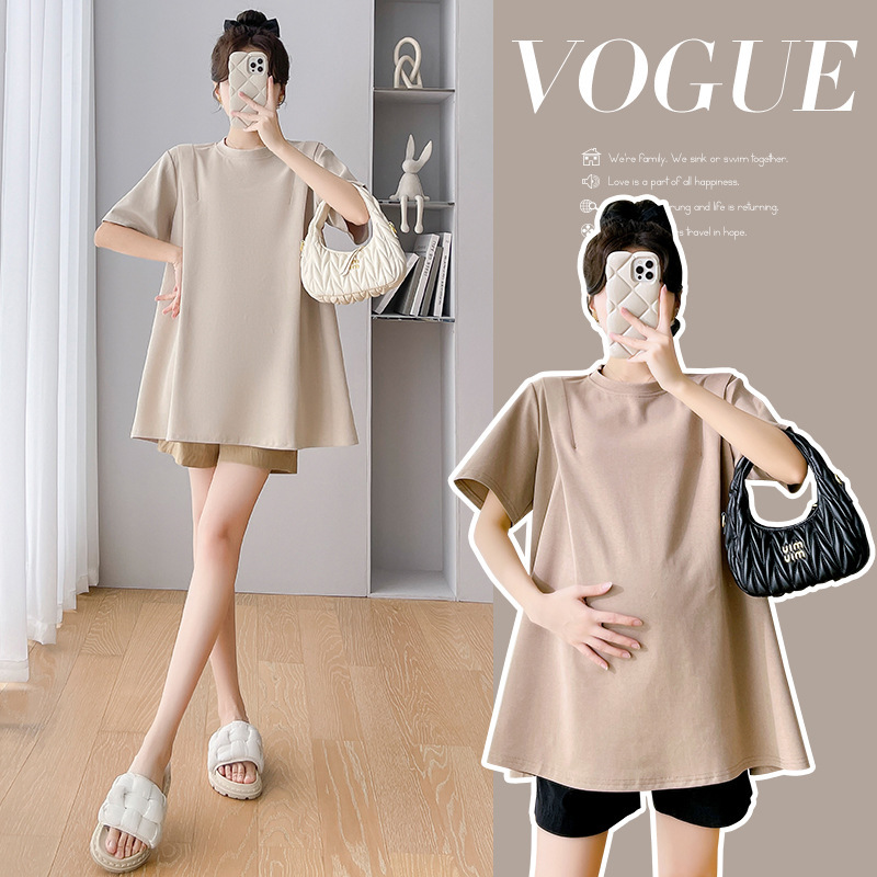 2024 Summer New Style Maternity Wear, Casual Round Neck, Petite, Loose Fit, Plus Size Maternity T-shirt Dress Top
