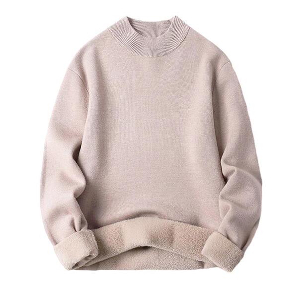 Men's soft keep warm velvet solid color knitted sweater
