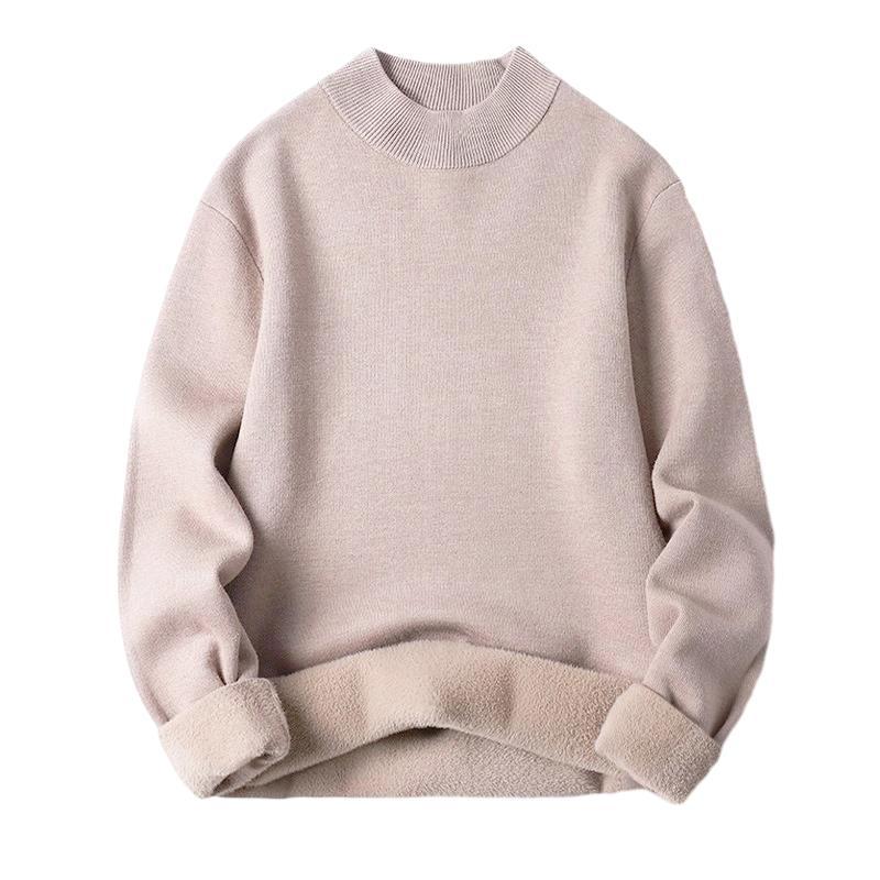 플러시 두껍고 부드럽고 따뜻한 올인원 플리스 하프 터틀넥 스웨터 남성용 슬림핏 솔리드 컬러 풀오버 니트 바텀 셔츠 남성