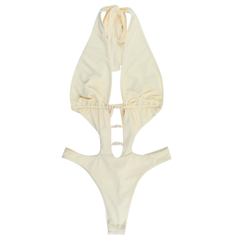 XY25152 verano nuevo estilo estilo europeo y americano tendencia de la moda cuentas huecas aguas termales natación halter cómodo mono