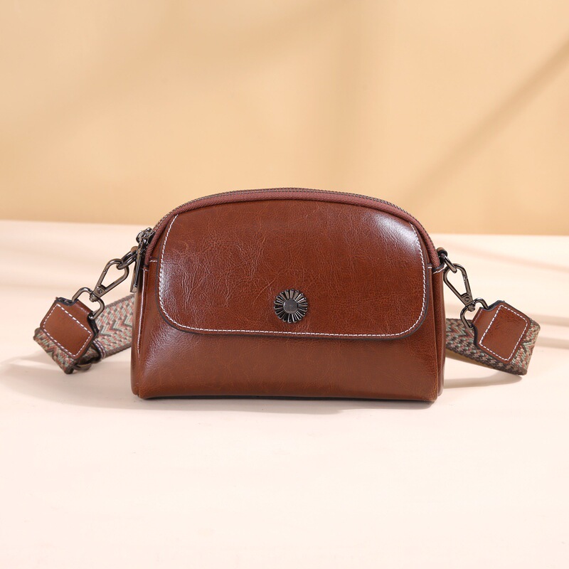 Oil Wax Cowhide Women's Bag One-Shoulder Crossbody Women's Bag Practical Multi-Layer All-Match Coin Purse Shell Mobile Phone Bag Oil Wax Cowhide Women's Bag One-Shoulder Crossbody Women's Bag Practical Multi-Layer All-Match Coin Purse Shell Mobile Phone Bag