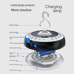 Solar Magnetic Dual-Source Charging Lantern Super Bright LED Camping Tent Light Night Market Stall Power Outage Emergency Lighting