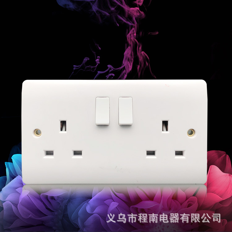 厂家直销墙壁开关插座白色电玉粉13A双联开关插座伊拉克家用工业