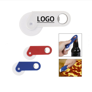 Cross-Border Ningbo Factory Plastic Pizza Knife Roller Pizza Knife Stainless Steel Bottle Opener Can Be Printed Logo