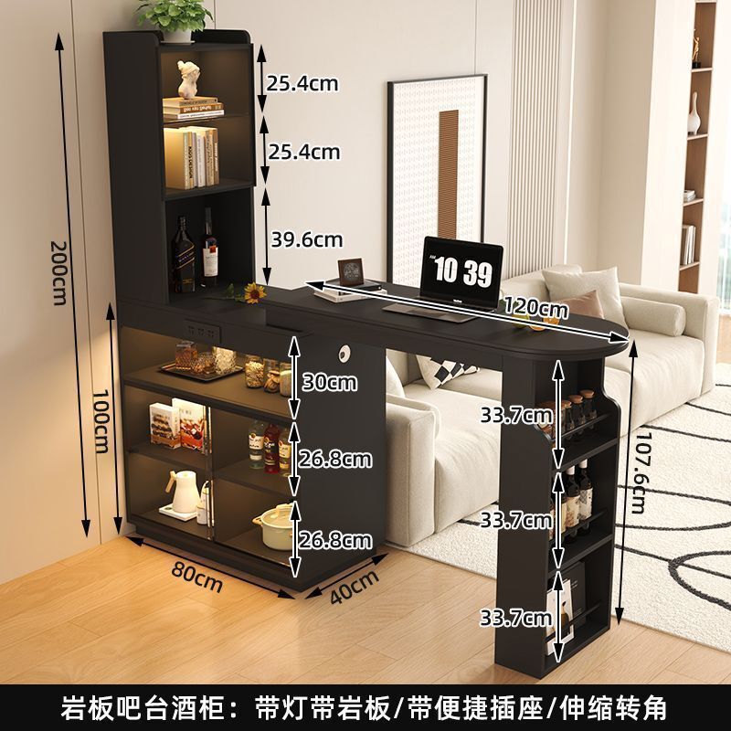 吧台隔断柜客厅抽拉式沙发旁餐边柜带餐桌儿童吧台复古黑色收纳柜|undefined