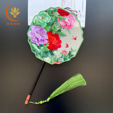 湘绣手工双面绣团扇中国湖南特色古风汉服扇子出国礼品走秀舞蹈扇