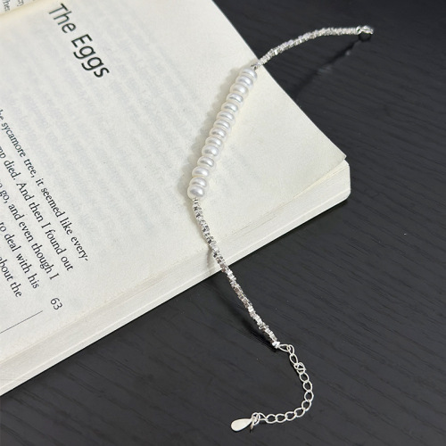 S925 Sterling Silver Broken Silver Natural Pearl Necklace Niche 2023 New Simple Light Luxury Spring and Summer Versatile