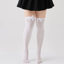 天鹅绒蕾丝蝴蝶结长筒袜过膝甜美可爱少女白色光腿纯欲大腿漫画