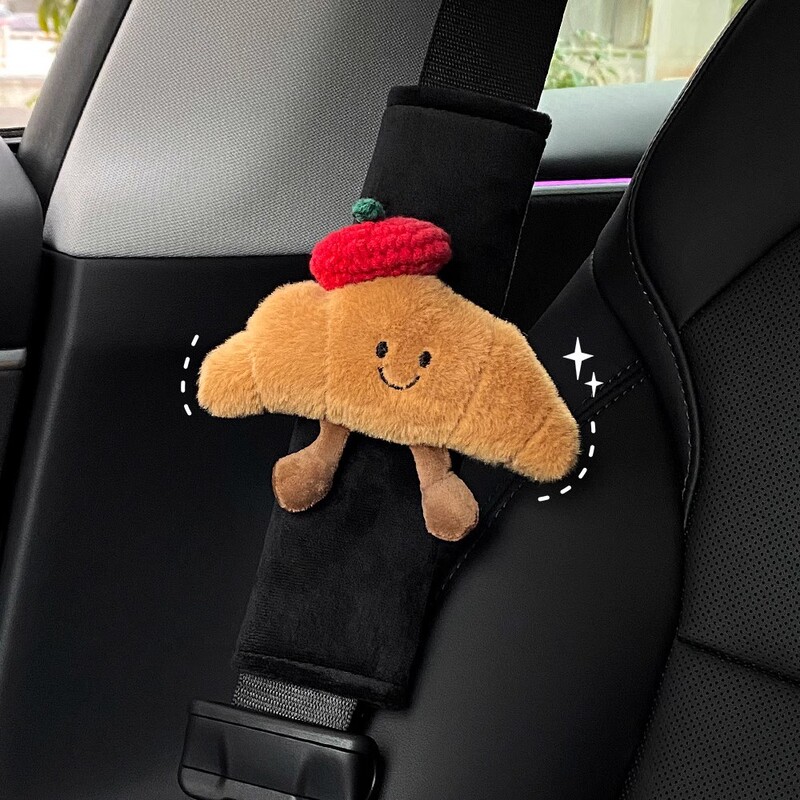 車のシートベルトショルダーカバーかわいいクロワッサン車のシートベルト保護カバー首を絞めるのを防ぐ車内装飾用品|undefined