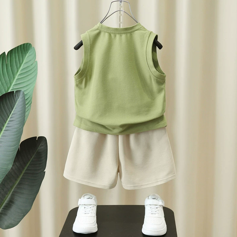 Summer clothing, vest, thin children's set for boys sleevless, western style, internet celebrity, children's clothing