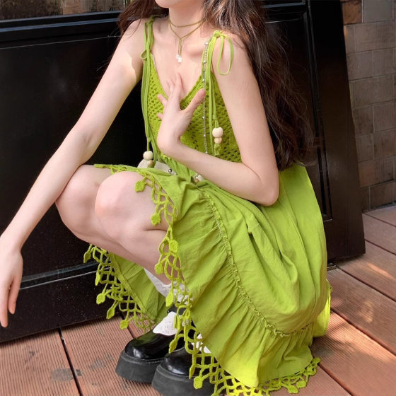 High-end White Strap Dress Draped Bohemian Travel Seaside Holiday Dress Super Fairy Dress