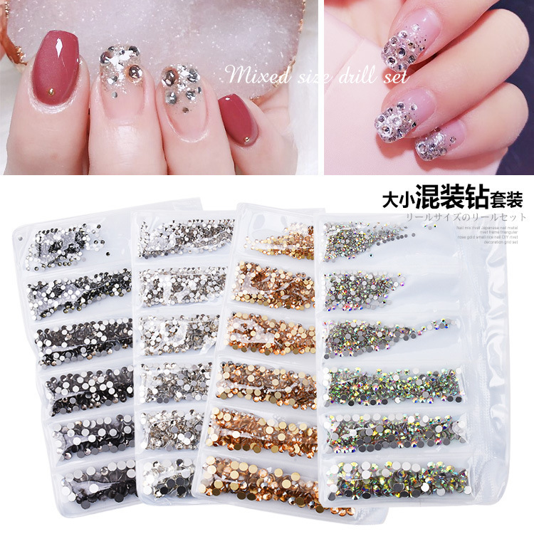 Flat Bottom Rhinestone Nail Drill DIY Nail Phone Case Sticker Drill Accessories Bag Size Mixed Nail Drill