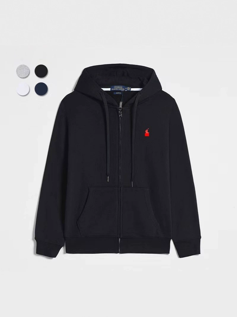 Demi-season fleece hoodie, men's zip cardigan with embroidered pony, casual fit, sizes S–XXXL