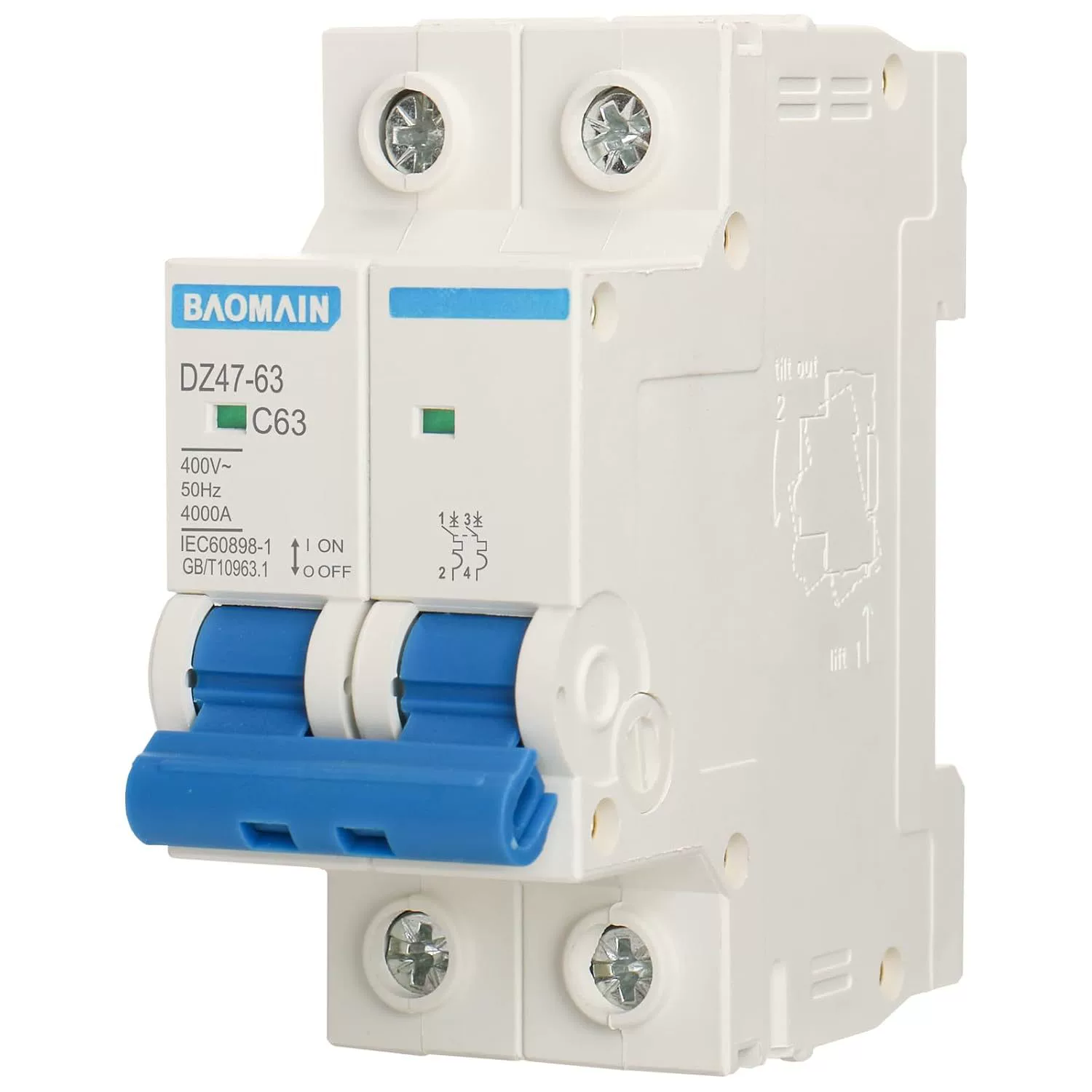 Автоматический выключатель Baomain, 2-полюсный, DZ47-63 C63, AC 230В
