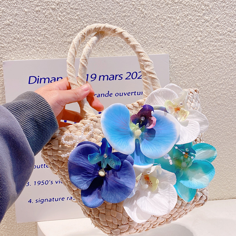 Mixed materials Material Women's Medium Mixed Materials Flower Vacation Classic Style Weave Bucket Open Handbag