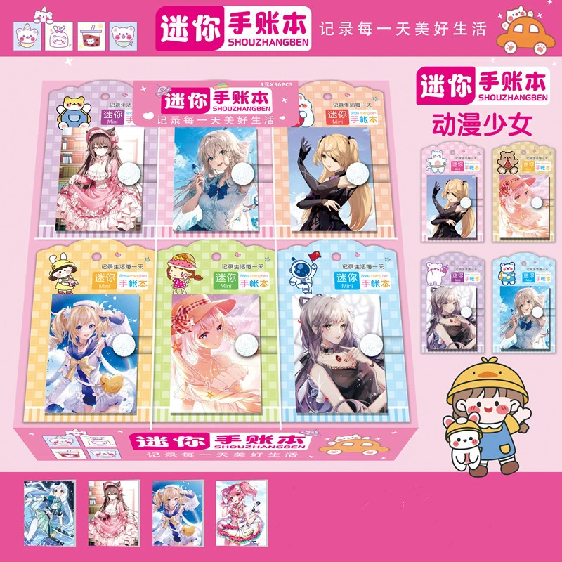 Mini pocket notebooks, cartoon covers, 5×7 cm, set of 36 for elementary students