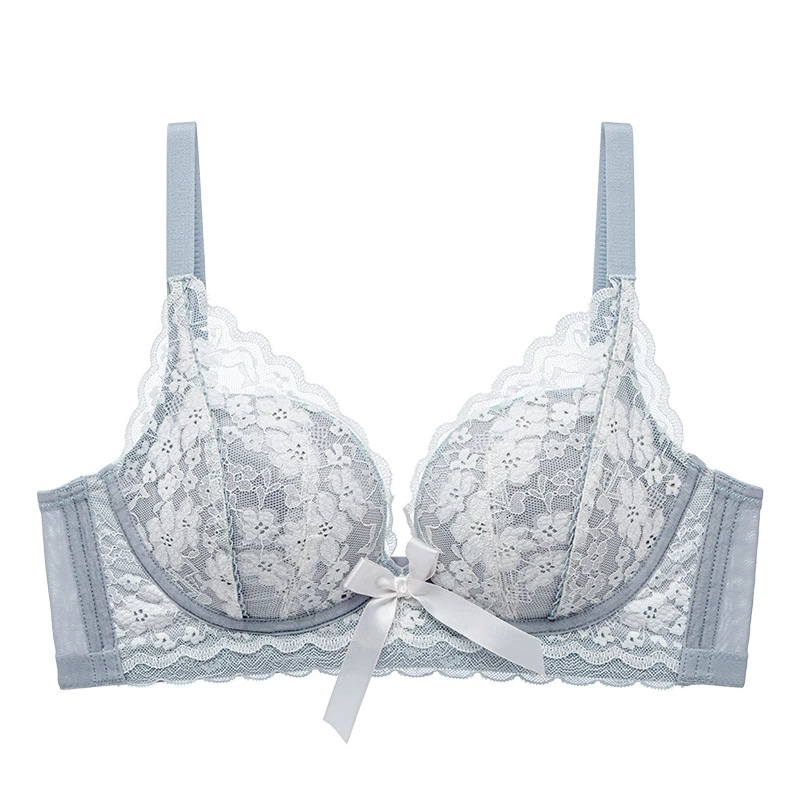 High-end light luxury lace covered push-up, thickened, skin-friendly inner lining, pull-up, anti-sagging adjustable bra