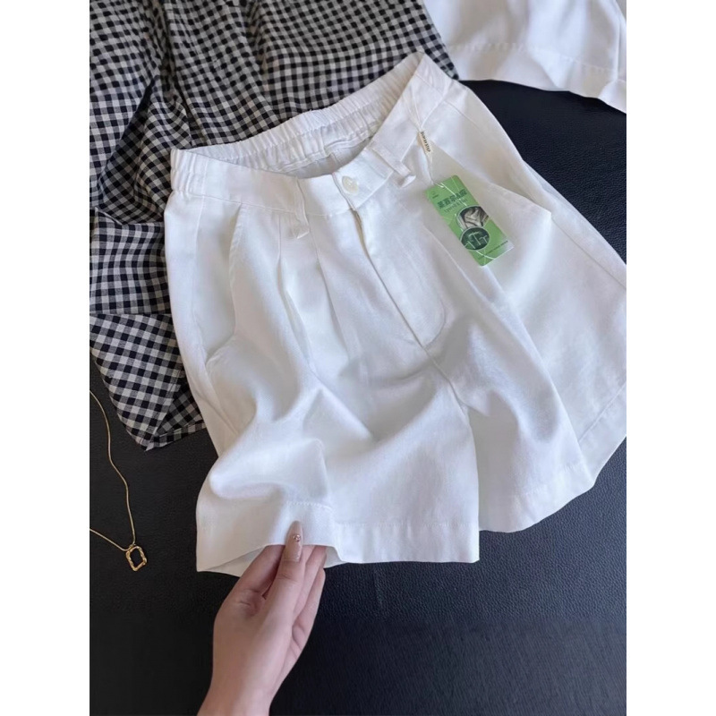 IN BLUE Old Money Style Tencel Linen Pants Loose Casual High Waist A-Line Bermuda Wide Leg Suit Shorts