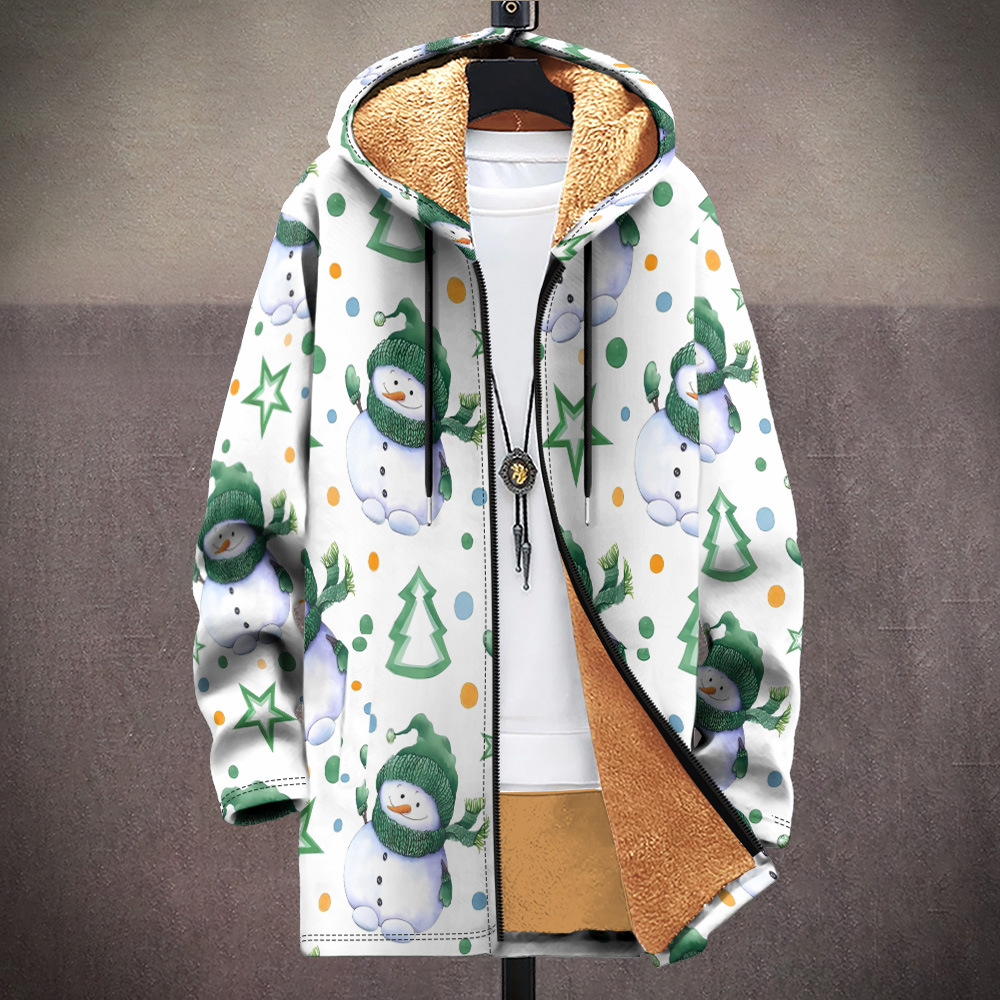 Men's autumn and winter multi pattern Christmas cotton jacket DIY with velvet 3D printing hooded cardigan zipper pocket_voghion.com