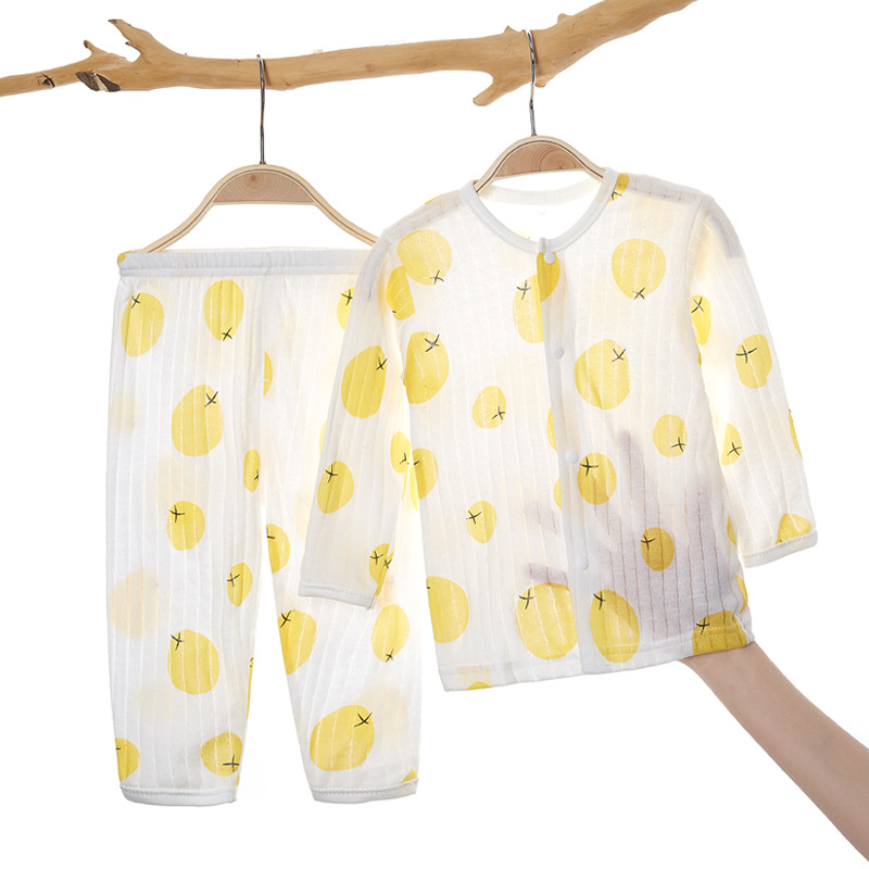 Baby Home Air-conditioning Clothes Pure Cotton Thin Summer Baby Long-sleeved Children's Pajamas Set Boys And Girls Spring And Summer