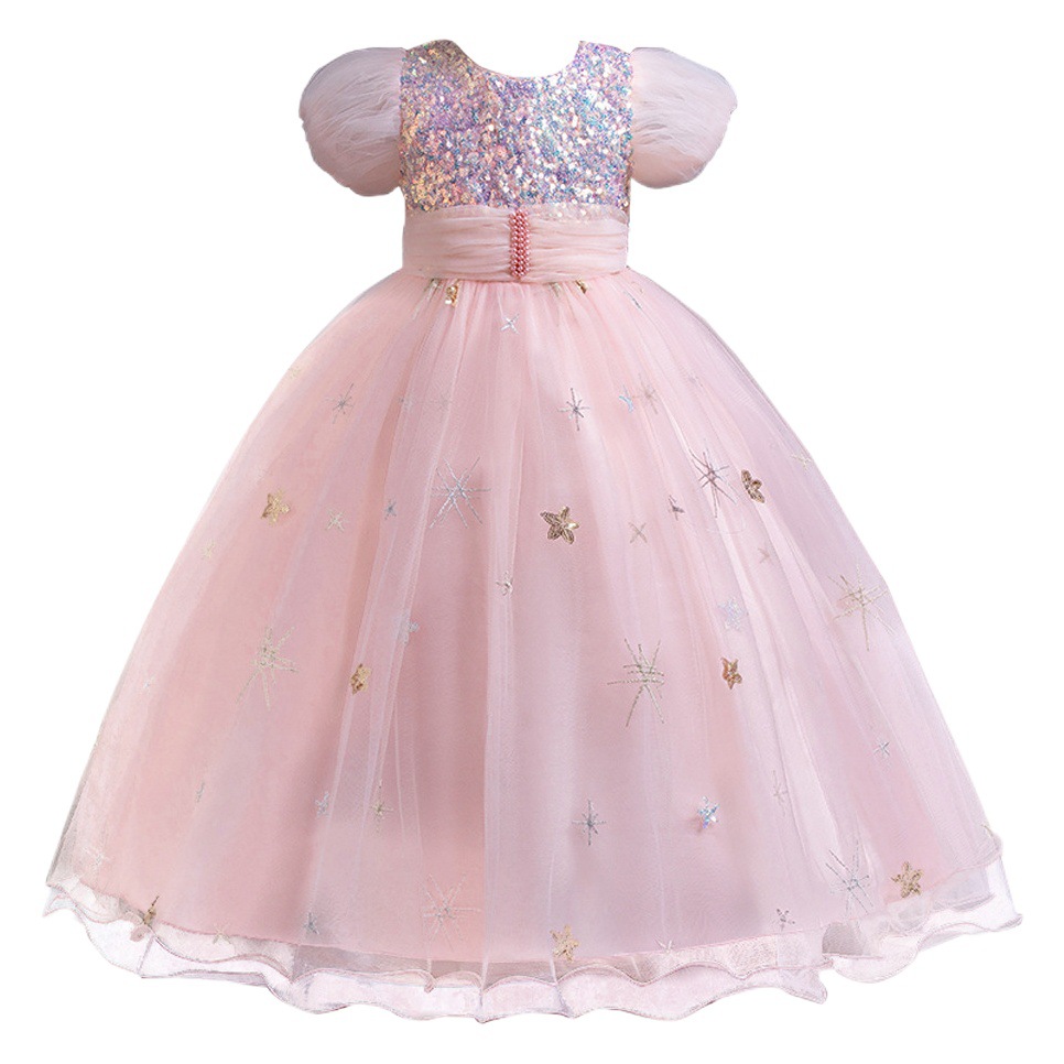 Púrpura niñas Vestido largo de los niños del piano pasarela rendimiento ropa niña manga corta princesa pettiskirt al por mayor 630