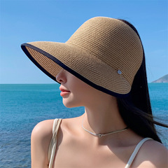 日焼け止め空頂帽子レディース夏麦わら帽子欧米カジュアル通気麦わら帽子