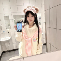 初秋慵懒风甜美蝴蝶结绑带连帽卫衣女情侣新款设计感宽松外套上衣