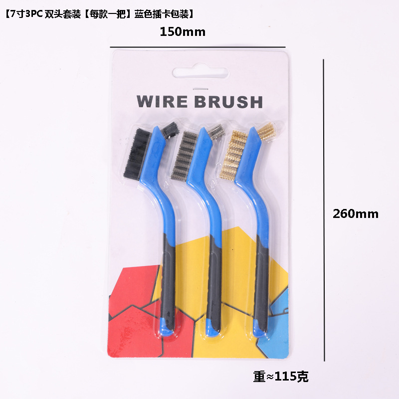 Nueve caballos 3PC traje de doble cabeza cepillo de alambre de acero inoxidable cepillo de alambre de cobre cepillo de limpieza Wenwan cepillo de eliminación de óxido