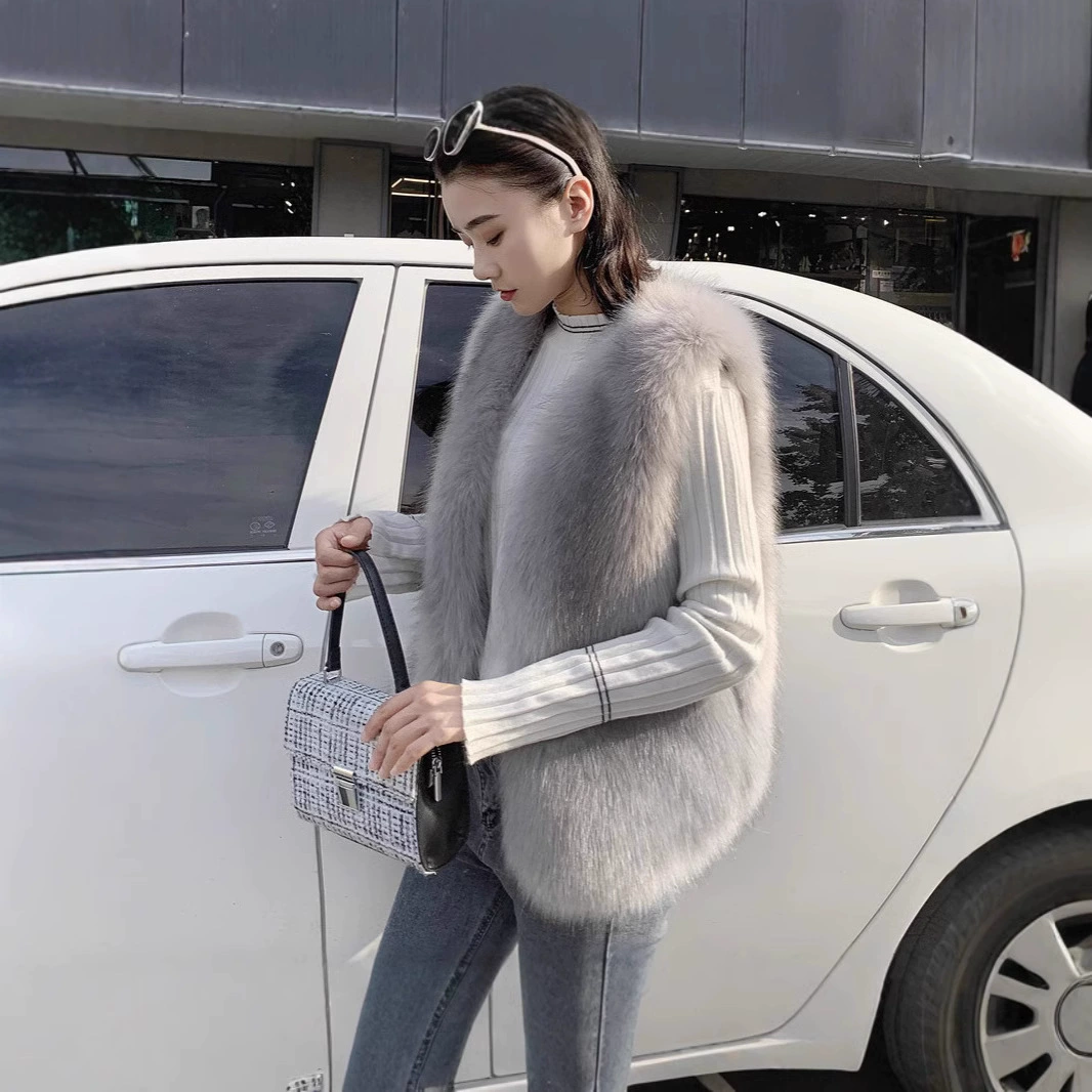 Amazon eaby Heyin teum осенний и зимний меховый жилет женский короткий лисий мех поддельный шерстяной жилет куртка