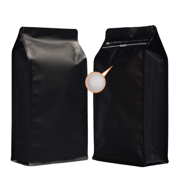 Bolsas de embalaje para alimentos transfronterizos con válvula y cremallera, bolsas verticales para bolsas autosellables de un peso y medio, bolsas de embalaje para granos de café con sellado de ocho lados.