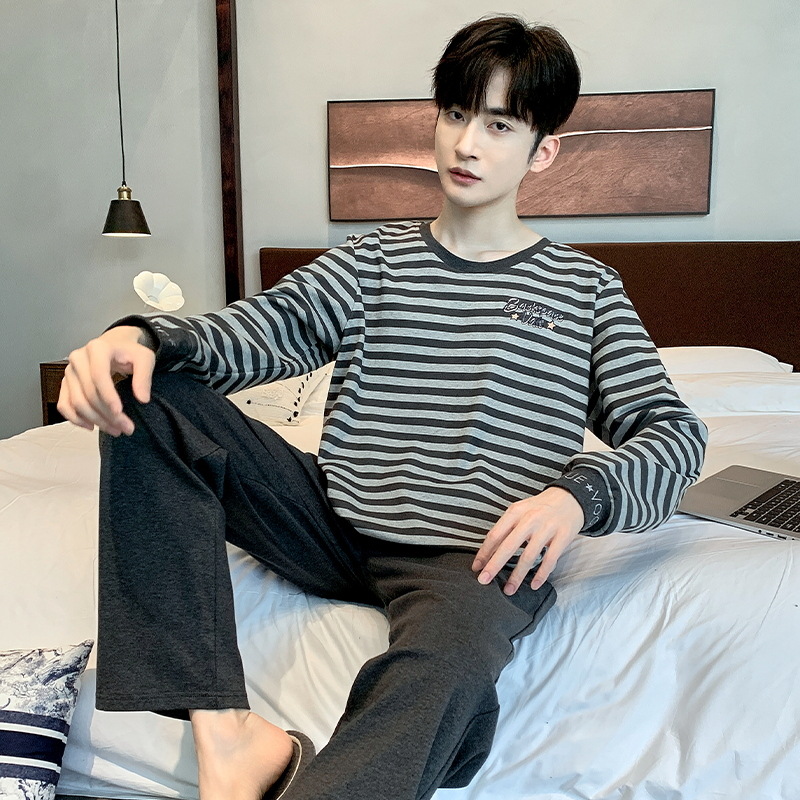 Pijamas de los hombres primavera y otoño manga larga casual simple juventud más tamaño estilo coreano vestir prendas exteriores suéter homewear traje