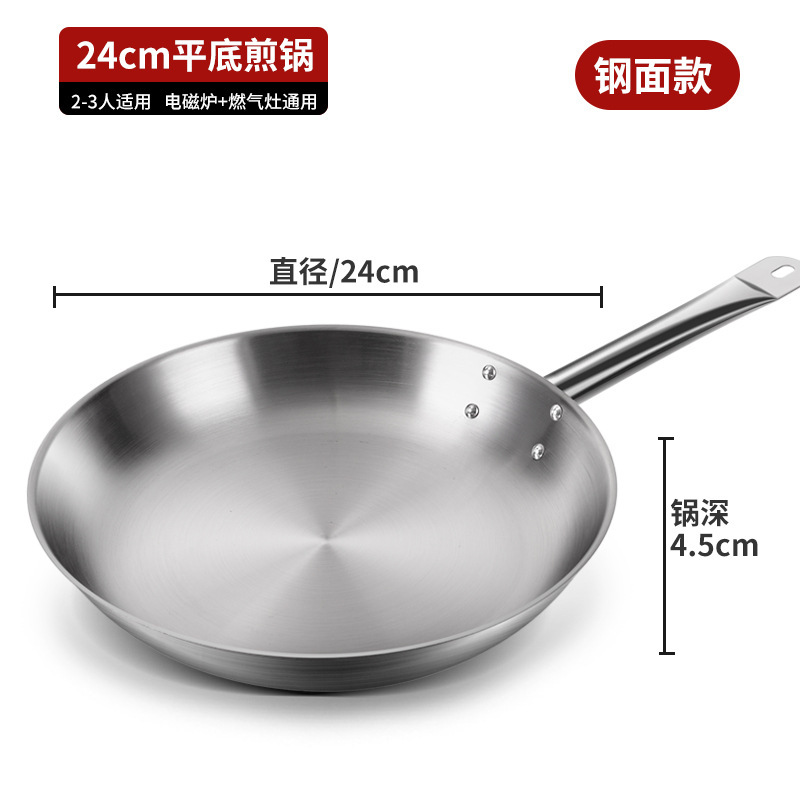 Sartenes de acero inoxidable sin recubrimiento, hogar, negocios, hotel grande, bistec occidental, sartén, sartén para panqueques, sartén antiadherente 36