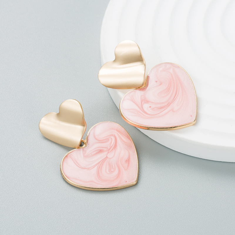 Fashion Contrast Color Alloy Heart-shaped Enamel Earrings display picture 5
