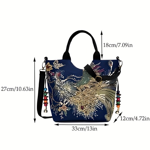 Women's Ethnic Style Crossbody Satchel Bag with Peacock Cross-border