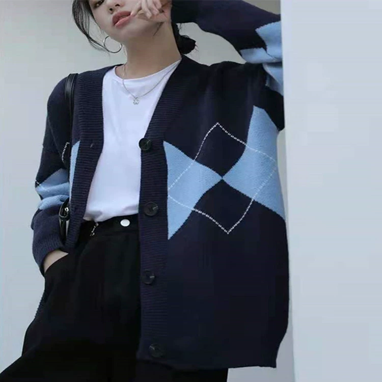 Demi-season sweater, cardigan, knitted jacket, Korean style, increased thickness, loose fit