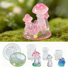 立体蘑菇晶簇蜡烛模具diy蘑菇微景观摆件礼品套装扩香石膏模具
