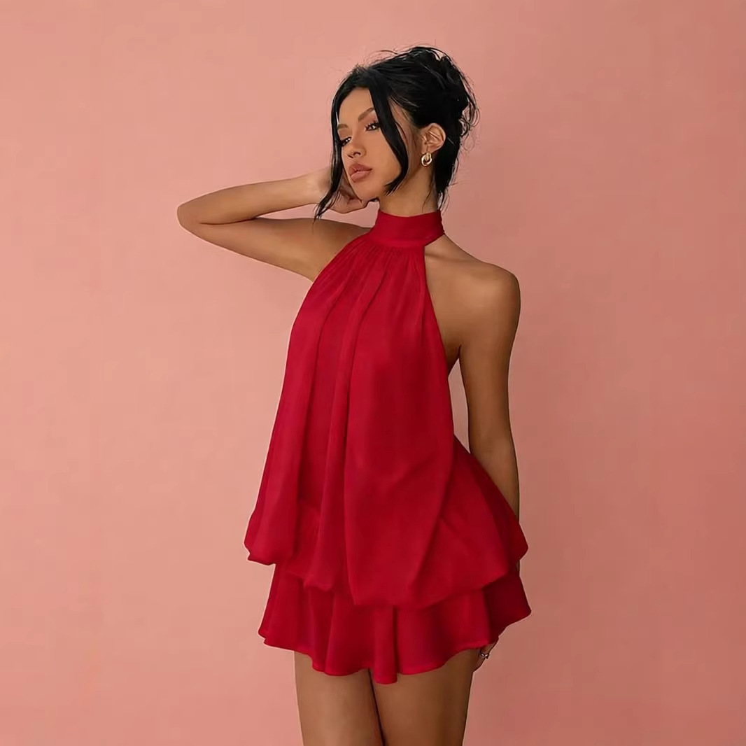 Sexy Mesh Halter Neck Tea Break Dress For Women Summer Beach Vacation Stylish Hot Girl Party Dress_ecoleips.com