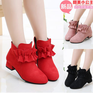 2025 New Winter Girls' Boots High Heels Anti-Slip Short Boots Plus Velvet Small Leather Shoes Elegant Casual Girls' High Heels