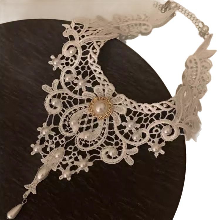 Nuevo estilo transfronterizo europeo y americano exagerado collar de mujer de encaje de estilo gótico negro moda cadena de clavícula oscura