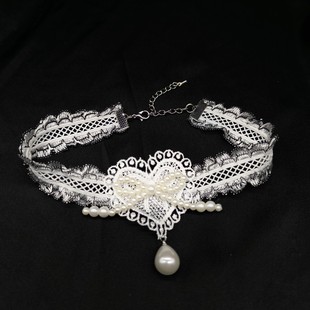 Fairy White Lace Love Pearl Bow chocker Neckband Neck Accessories Necklace Chain Clavicle Chain