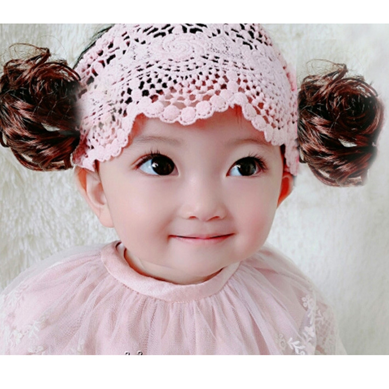 婴儿发带头饰百天周岁女宝宝囟门帽假发女童蕾丝公主发带0-1-2岁