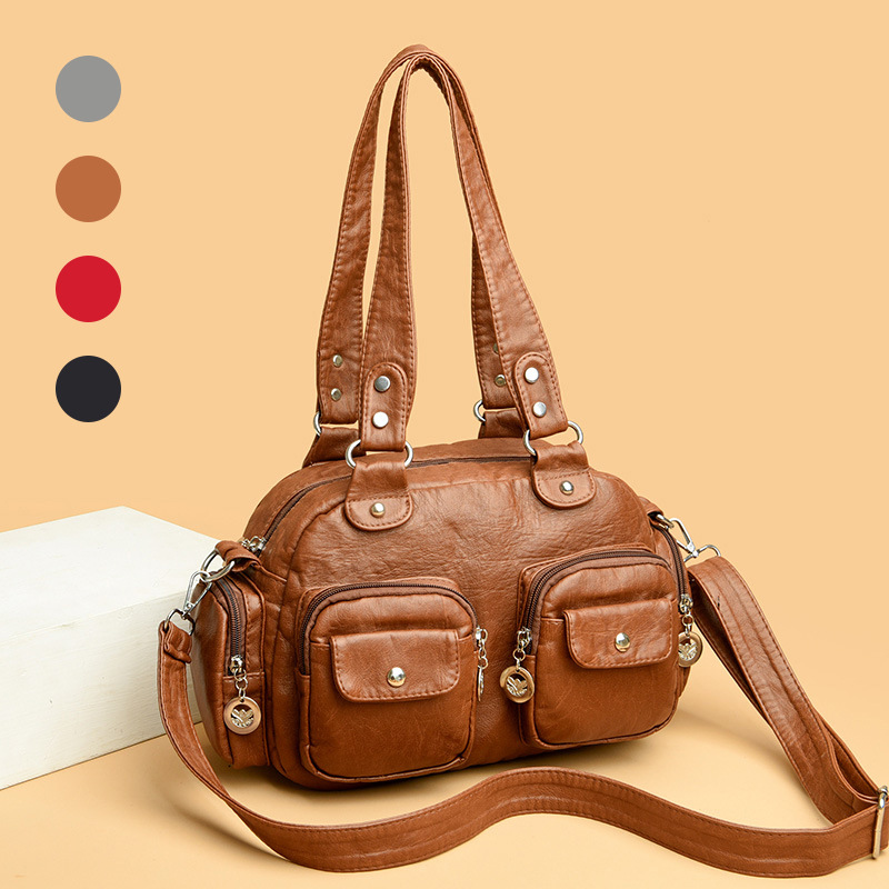 新款跨境包包女歐美時尚單肩斜挎包休閒外出水洗皮女士托特包批發