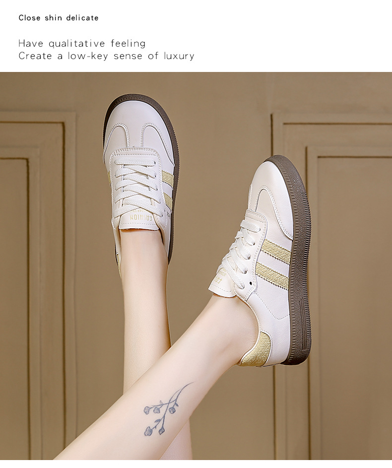 Dexun Women's Casual Trainers Flat Thick Sole Versatile White Shoes_voghion.com