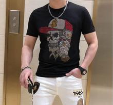 抖音服装供应商休闲不连帽T恤不连帽短袖修身型无领烫钻时尚短袖